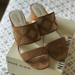 Anne Klein Tan Suede Studded Women's Sandals